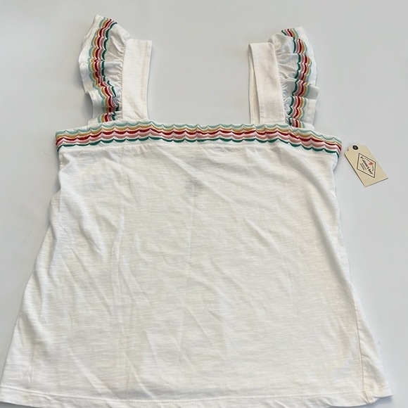 St. John's Bay Tops - ST. John’s Bay white square neck multi- color edge ruffle sleeve tank size M NWT